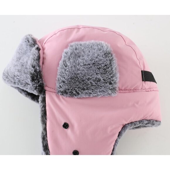 Men Pink Faux Fur Trapper Hat with Face Mask Winter Trooper Hunting Hat - Picture 8 of 9